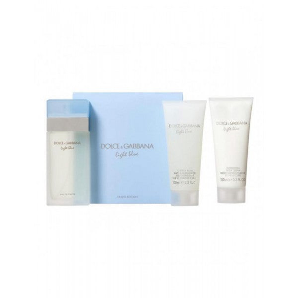 LIGHT BLUE 3 PCS. GIFT SET: 3.3 FL.OZ. EDT SPRAY 3.3 FL.OZ. BODY CREAM AND 3.3OZ. GEL FOR WOMEN