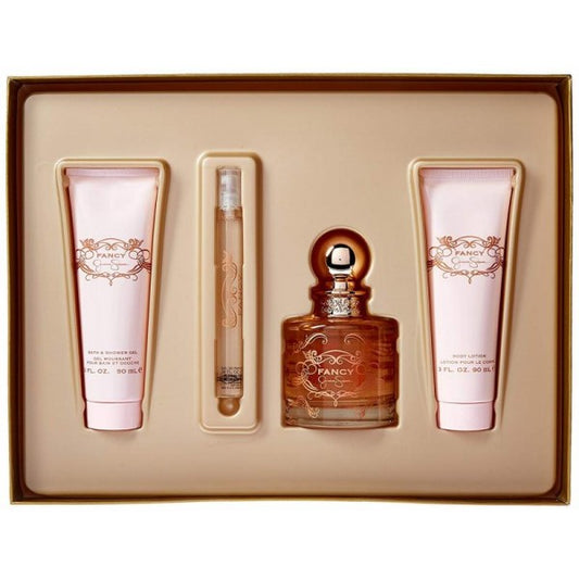 FANCY 4 PCS. GIFT SET: 3.4 FL.OZ. EDP SPRAY 3.0 FL.OZ. BODY LOTION 3.0 FL.OZ. SHOWER GEL 0.34 OZ. EDP FOR WOMEN