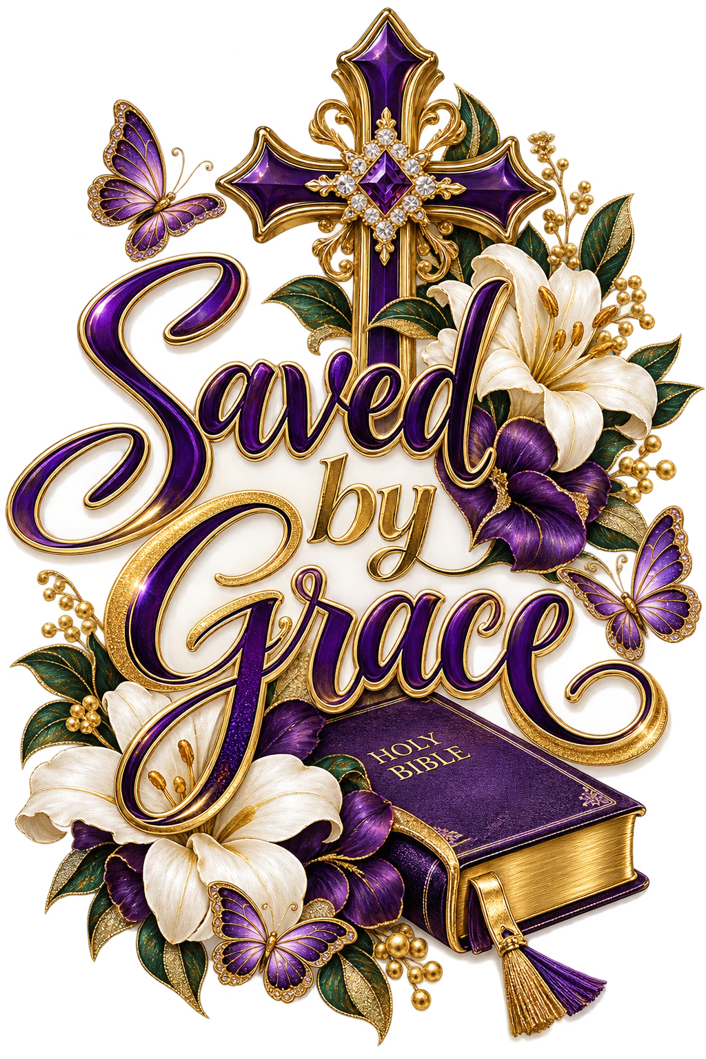 Approved Saved by Grace purple and gold artwork