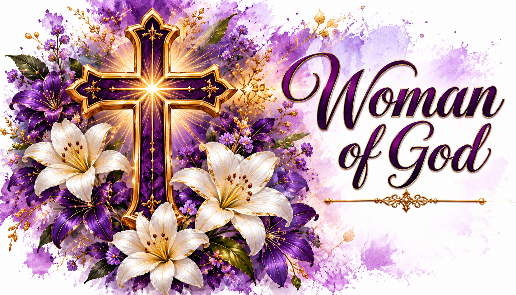Woman of God purple and gold ministry towel design